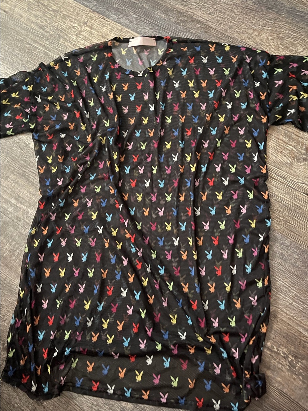 Missguided x Playboy Black Mesh Coverup with Multicolor Bunny Print